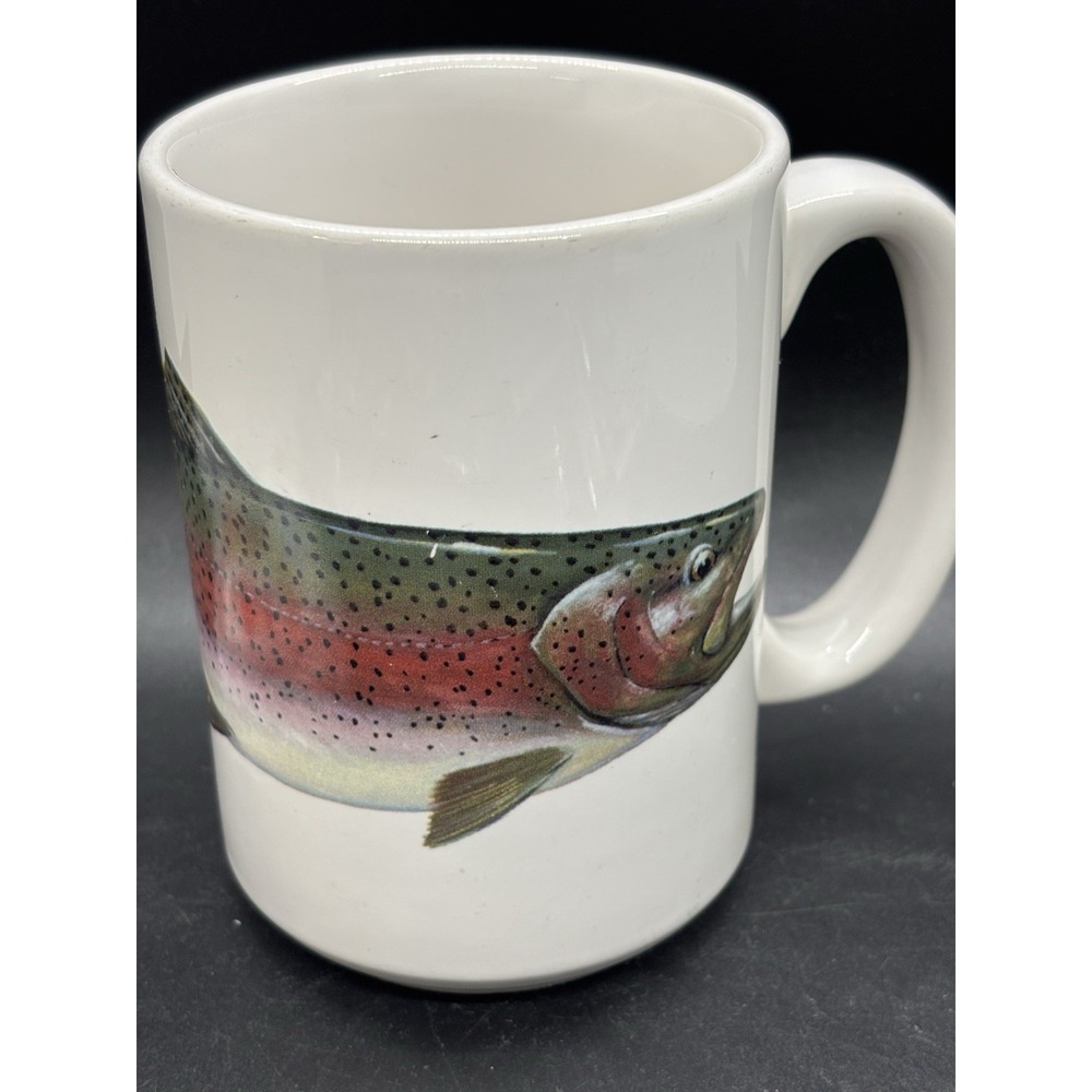 Angler's Expressions Design Mug Cup‎ By Geoff Hager 1999 "Rainbow Trout 14oz GUC